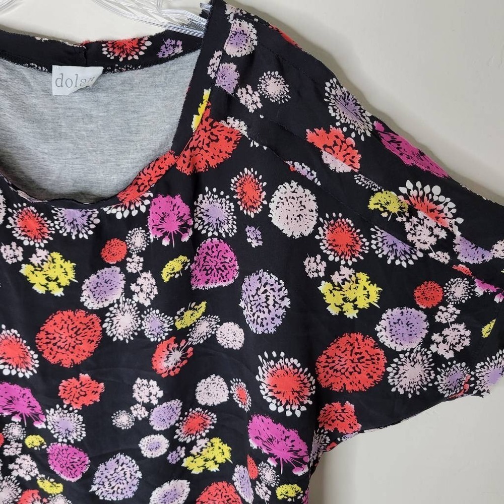 Anthropologie‎ Dolan Blouse Small Black Red Floral Silk Boho Art-Inspired Top - Picture 2 of 8